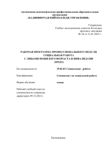 Социальная работа с пожилыми и инвалидами: Рабочая программа