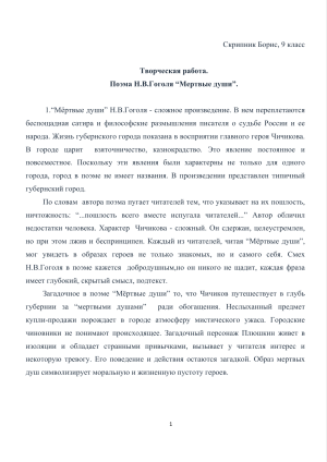 Скрипник Борис. Литература. 9 класс. Творческая работа. 