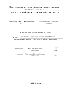Эффективность инвестиций в развитие автосервиса