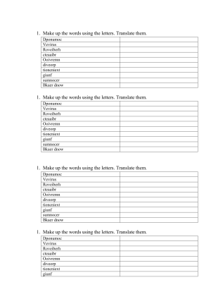 Word Unscramble &amp; Translation Worksheet