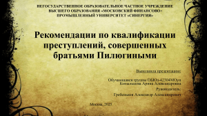 Квалификация преступлений братьев Пилюгиных: Презентация