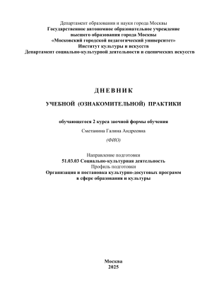 Дневник учебной практики: Социально-культурная деятельность