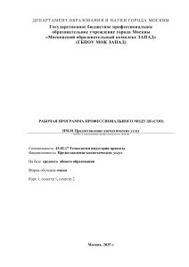 Рабочая программа ПМ.01 "Предоставление косметических услуг" (2025)