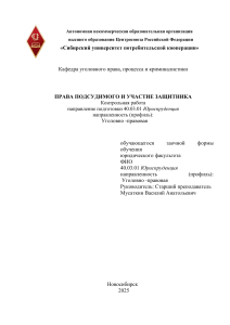 Контрольная работа: Права подсудимого и участие защитника в УПК РФ