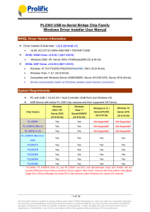 PL2303 USB-to-Serial Driver Installer User Manual | Prolific WHQL
