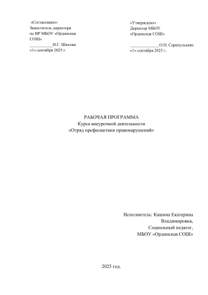 Рабочая программа: Отряд профилактики правонарушений (6-7 классы)