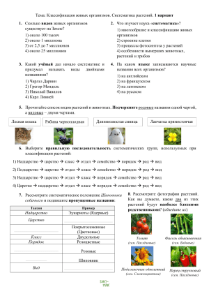 Тест по биологии: Классификация и систематика растений