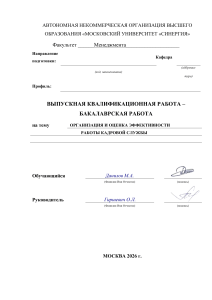 Организация и оценка эффективности работы кадровой службы - бакалаврская работа