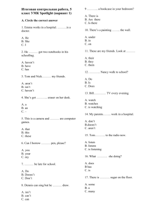 5th Grade English Final Test (Spotlight Variant 1)