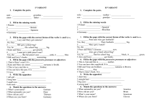 English Language Worksheet: Family, Nationalities, Verbs
