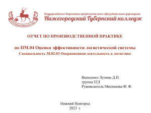 Отчет по производственной практике: оценка эффективности логистической системы