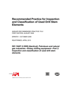 API 7G-2: Drill Stem Inspection & Classification Standard