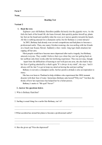 Bethany Hamilton Reading Test: High School Comprehension