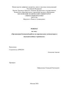 Организация безопасной работы на ПК и ВДТ: реферат МТУСИ