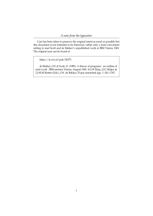 A Theory of Programs: Joint Work by de Bakker &amp; Scott