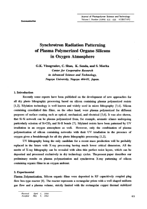 Synchrotron Radiation Patterning of Plasma Polymerized Organo Silicons