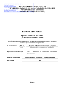 Рабочая программа производственной практики по ПМ.01