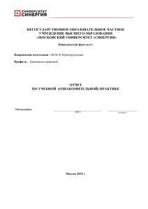 Отчет по практике в Юридической клинике Университета Синергия