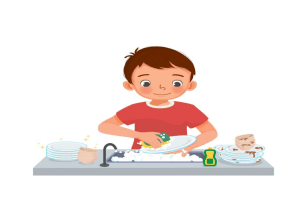Boy Washing Dishes Illustration